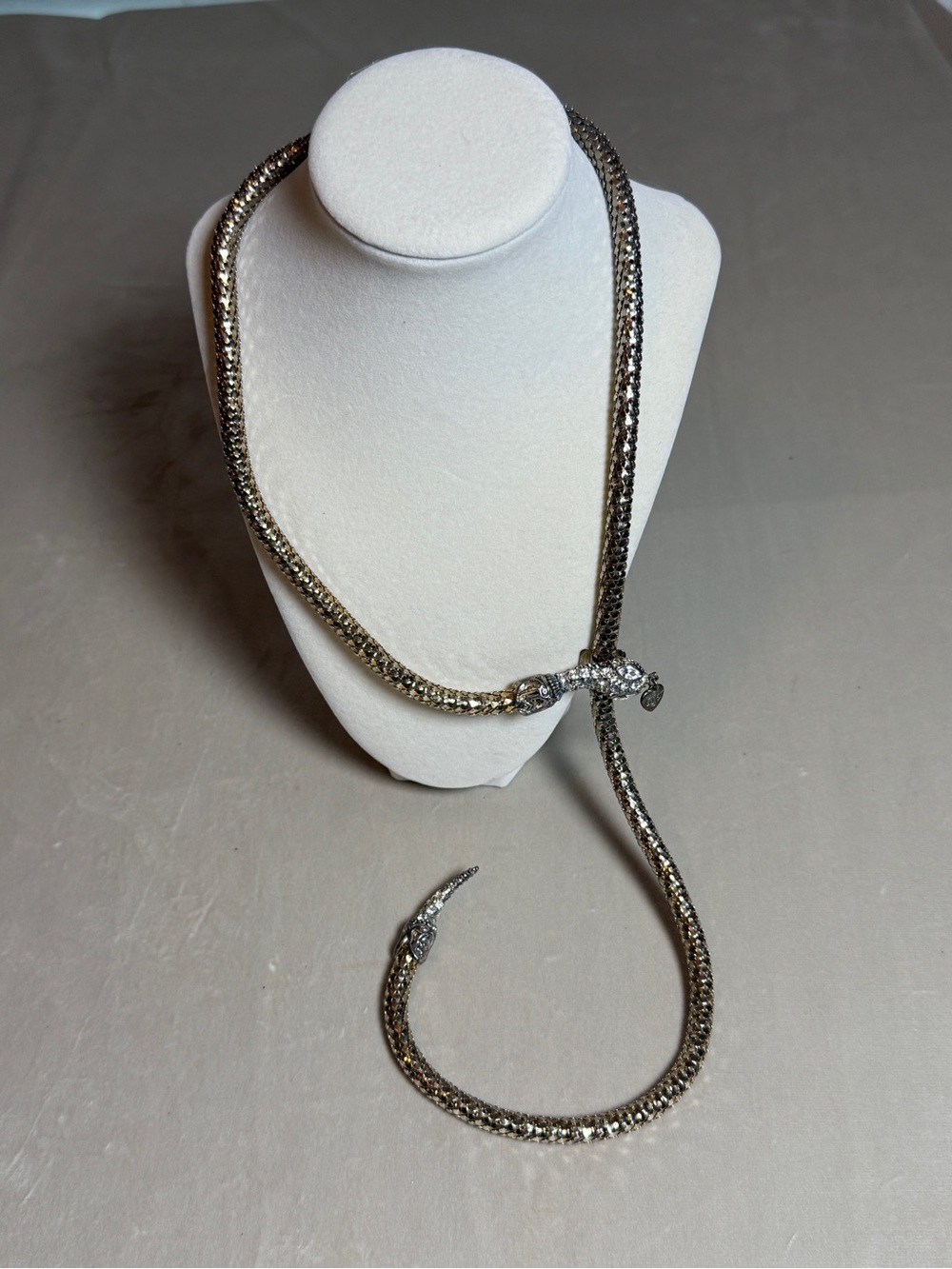 Betsey Johnson Crystal Snake Serpent Lariat Necklace Gold Silver Statement
